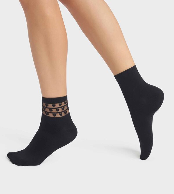 Pack of 2 pairs of microfibre women's socks in black with hearts Dim Skin