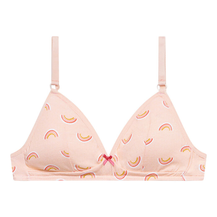 Girls' Pink Les Pockets non-wired bra with a rainbow pattern, , DIM