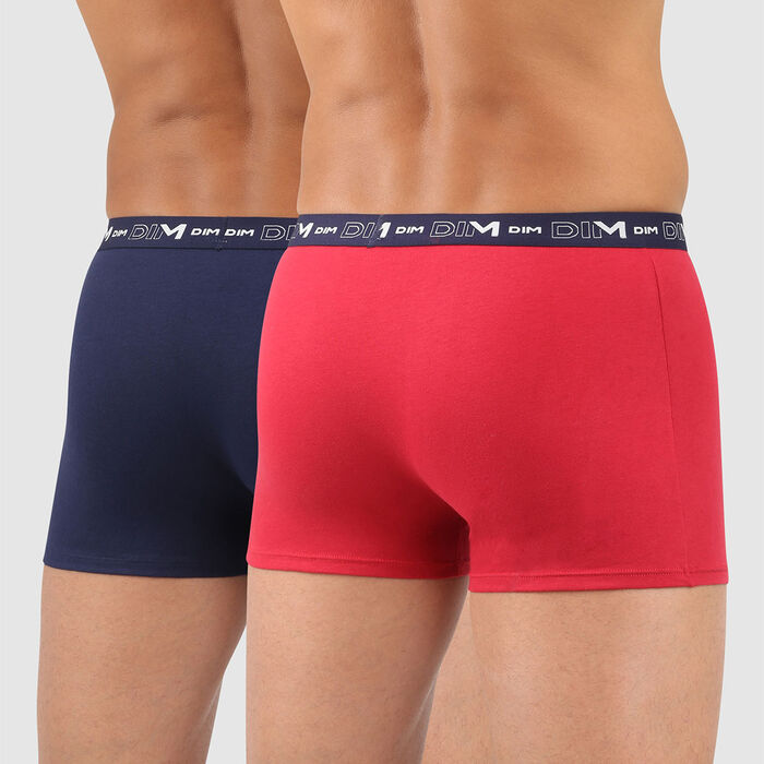 Cotton Stretch pack of 2 men's trunks in denim blue and topaz red, , DIM