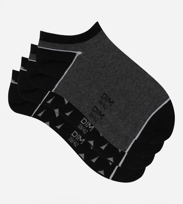 Pack de 2 pares de calcetines tobilleros para hombre negro con triángulos Dim Coton Style, , DIM