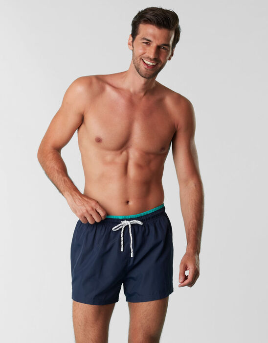 Navy blue swimming trunks in quick drying fabric, , DIM