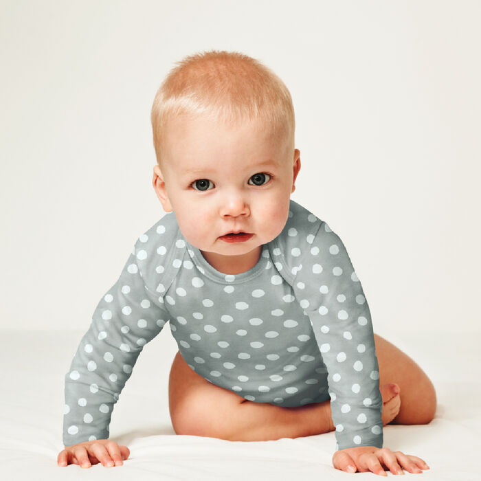 Dim Baby Pack of 3 White Grey organic cotton long-sleeved bodysuit with dots, , DIM