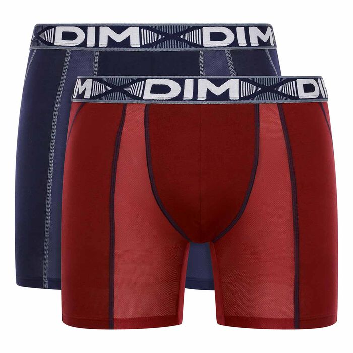 Lot de 2 boxers longs Rouge Craie et Bleu Denim 3D Flex Air pour homme, , DIM