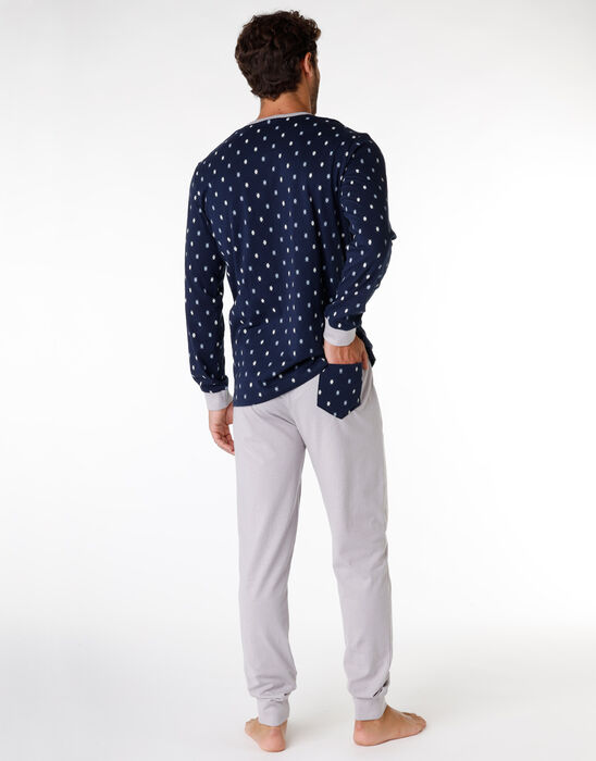 Pyjama long pour homme 100% coton, imprimé bleu marine , , DIM