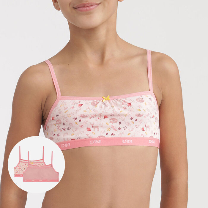 Les Pockets Pack of 2 girls' forest cotton stretch bras Pink, , DIM