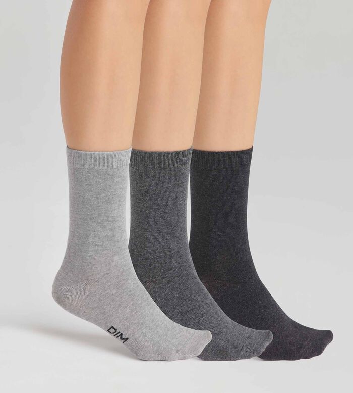 Pack of 3 pairs of light gray women's socks in Dim cotton, , DIM