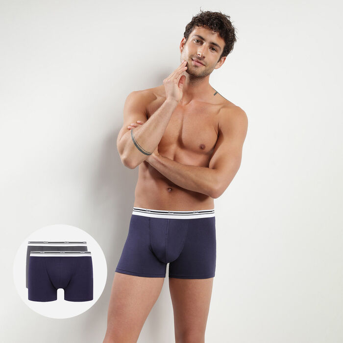 Pack of 3 men's Classic Colours stretch cotton boxers in Blue and Grey, , DIM