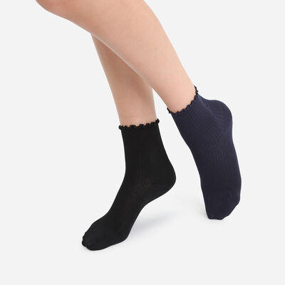 Набор из 2-х пар женских носков с рюшами Black Navy Dim Modal, , DIM