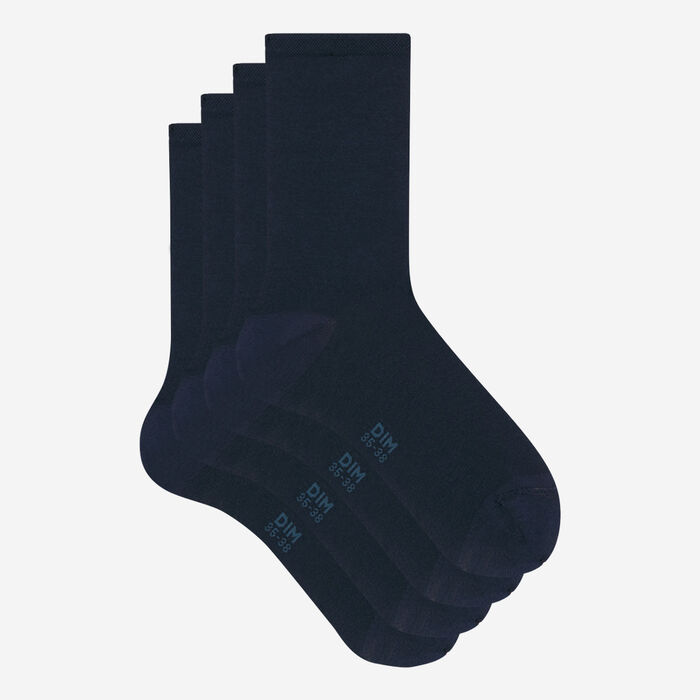 Pack of 2 pairs of women's navy blue mercerized cotton socks, , DIM