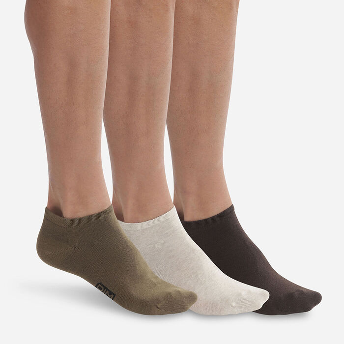 Pack of 5 pairs of men's Khaki Brown Beige Dim Basic Cotton ankle socks, , DIM