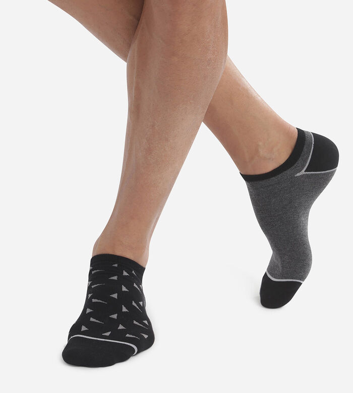 Pack of 2 pairs of men's black socks with triangles Dim Coton Style, , DIM