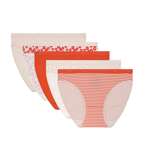 Pack of 5 women's briefs in floral stretch cotton in Red Rose Les