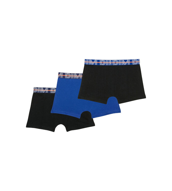 3er-Pack schwarze/blaue Jungen-Boxershorts aus Stretch-Baumwolle mit Kontrastbund - EcoDIM, , DIM