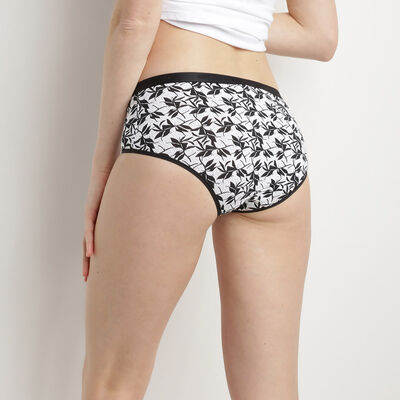 Pack of 3 women's Black Les Pockets stretch cotton boxer shorts with a leopard print, , DIM