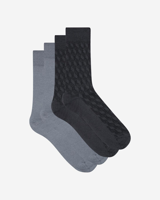 Pack of 2 pairs of men's cubic pattern socks Gray Cotton Style, , DIM