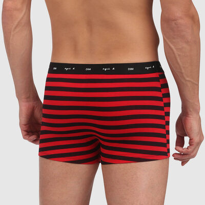 Black trunks in cotton stretch with red stripes Agnes B, , DIM