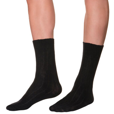 Black mid calf socks in wool and cashmere for men, , DIM