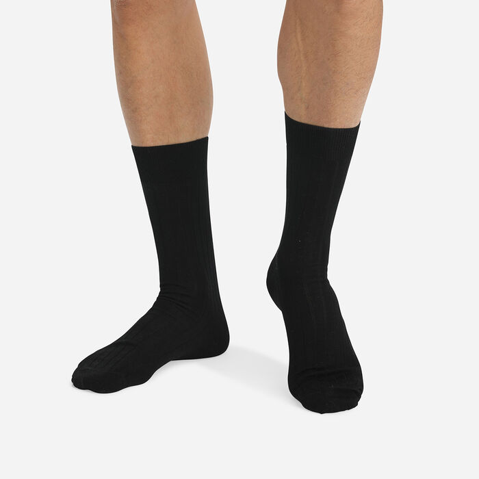 Pack of 2 pairs of black lisle socks for men, , DIM