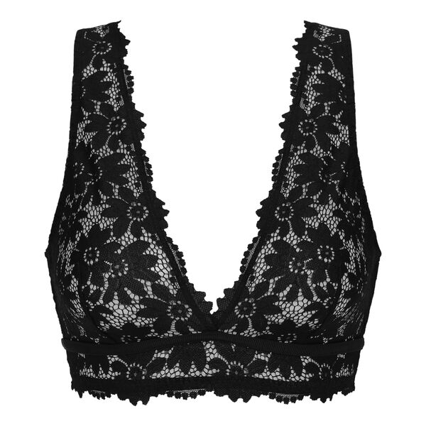 Black Daily Glam Floral Lace Non-Wired Scarf Bralette