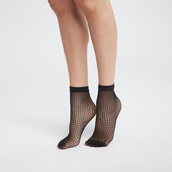 Dim Style Women's Black Cannage-Effect Fishnet Socks