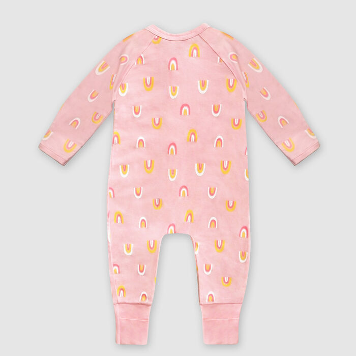 Dim Baby Rainbow print pink stretch cotton baby pyjama with zipper, , DIM
