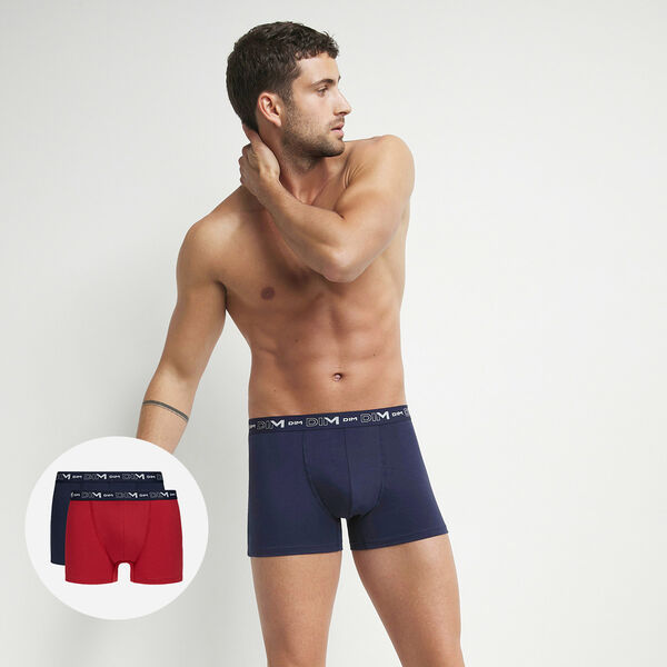 Pack of 2 men's Blue Red boxers with graphic waistband Dim Cotton Stretch