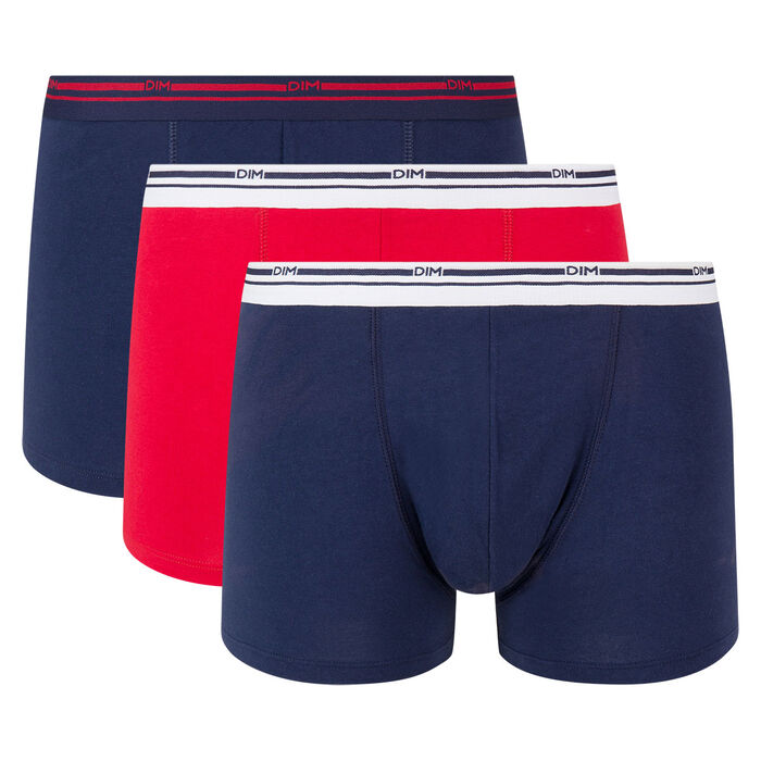 3 Pack stretch cotton trunks Denim Blue and Lava Red Daily Colors, , DIM