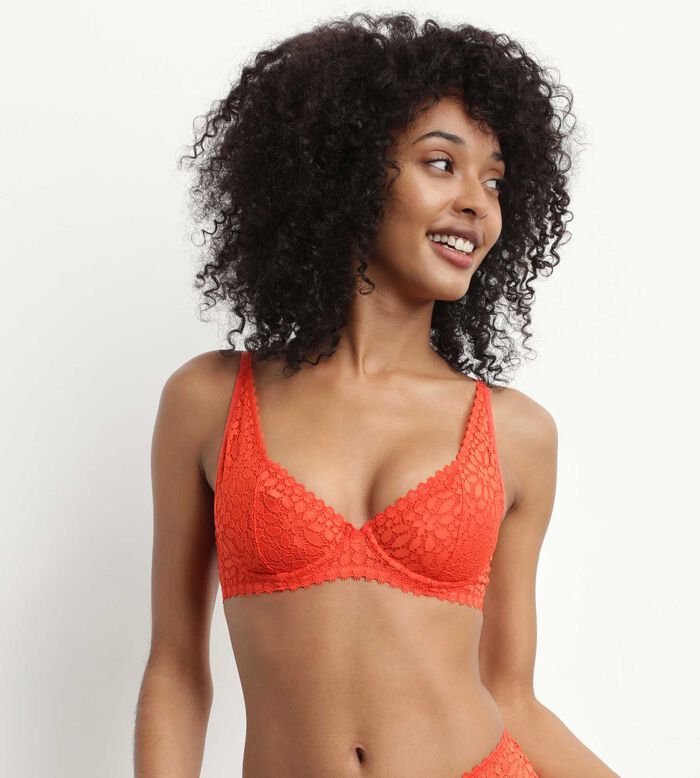 Underwire floral lace bra in flame-red Daily Dentelle, , DIM