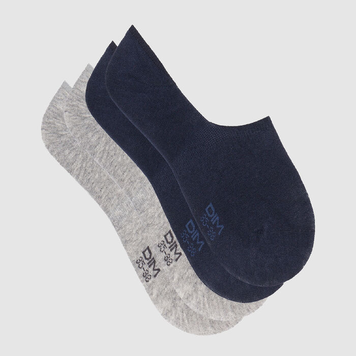 Basic Cotton pack of 2 pairs of short socks Navy Blue Grey, , DIM