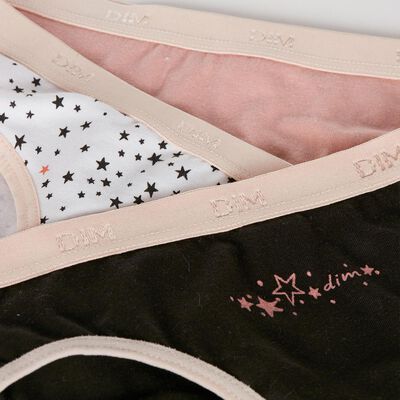 3er-Pack rosa/schwarze Mädchenslips mit Sternen-Print - Pockets, , DIM