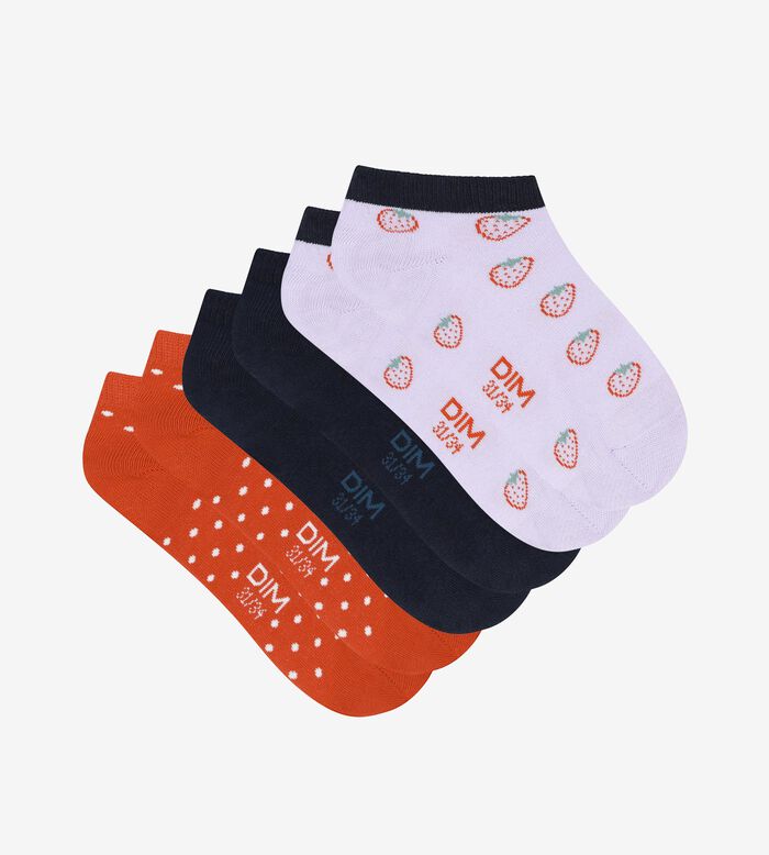 Pack of 3 pairs of Lila children's socks with strawberry pattern Cotton Style, , DIM