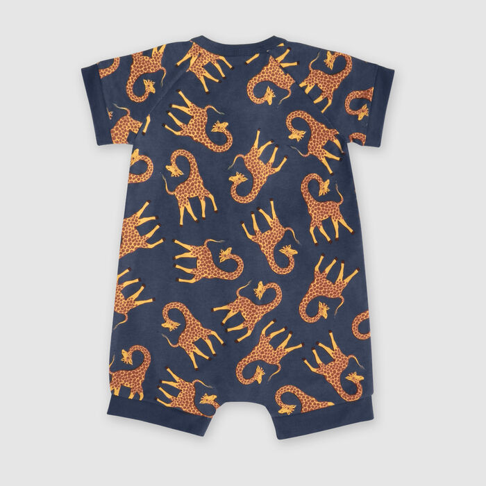 Blauer Strampler aus Stretch-Baumwolle mit Doppelreißverschluss und Giraffen-Print - DIM Baby, , DIM