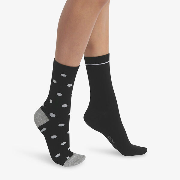 Pack de 2 pares de calcetines para mujer negros con lunares grandes Dim  Coton Style