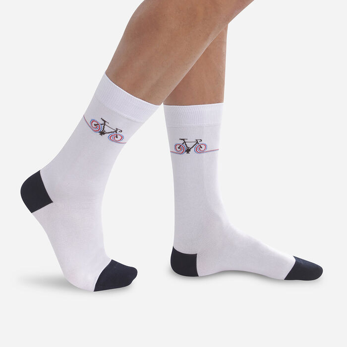 Calcetines de hombre de algodón blanco con estampado Tour de Francia Monsieur Dim, , DIM