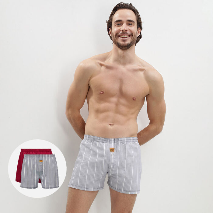 2 pack Men's 100% cotton trunks in Cherry Red and Stripe Print, , DIM