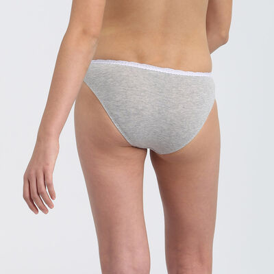 Dim Trendy girls' heather grey stretch cotton briefs with lace waistband, , DIM