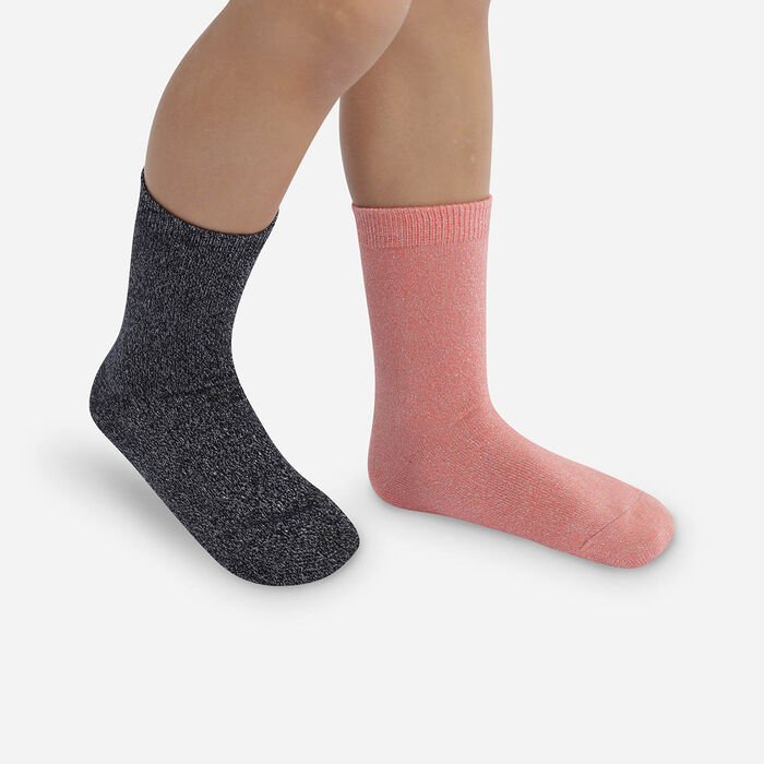 Pack of 2 children's lurex socks Coral Navy Cotton Style, , DIM