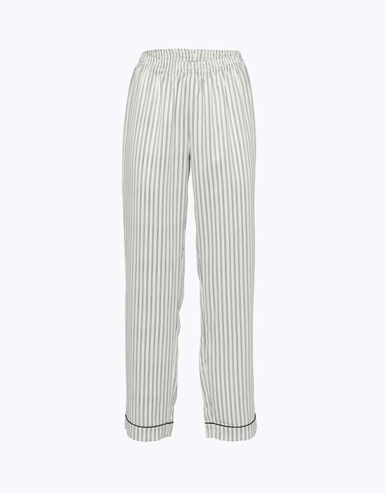 Pyjama trousers in satin, striped black and white, , DIM