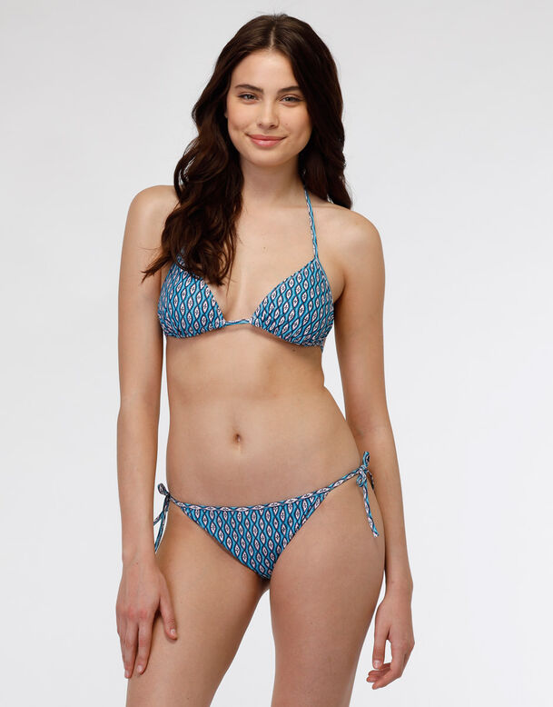 Blaues Triangel-Bikinioberteil mit geometrischem Muster, , DIM