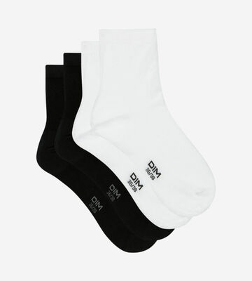 Комплект из 2 пар коротких хлопковых носков белого и черного цвета, , DIM