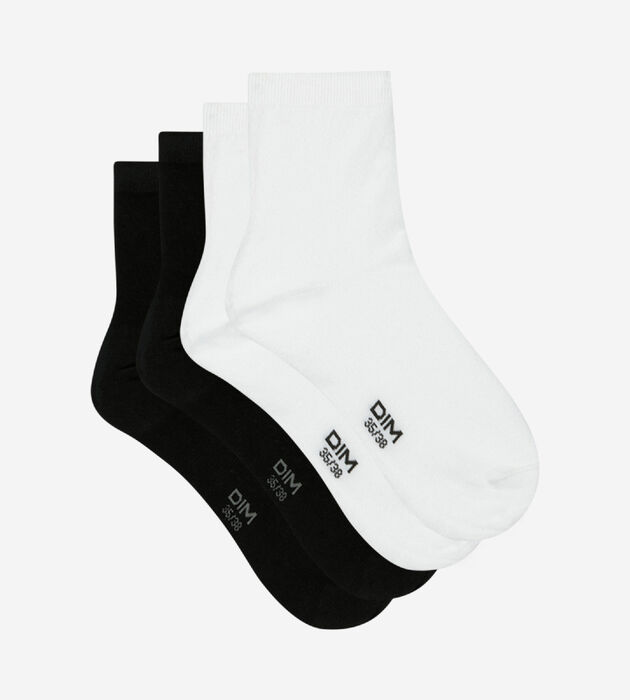 Pack of 2 pairs of white and black cotton sock liners, , DIM