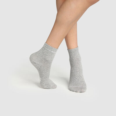 Набор 2 шт.: серые женские носки из натурального хлопка с принтом "Горох" Green by Dim, , DIM