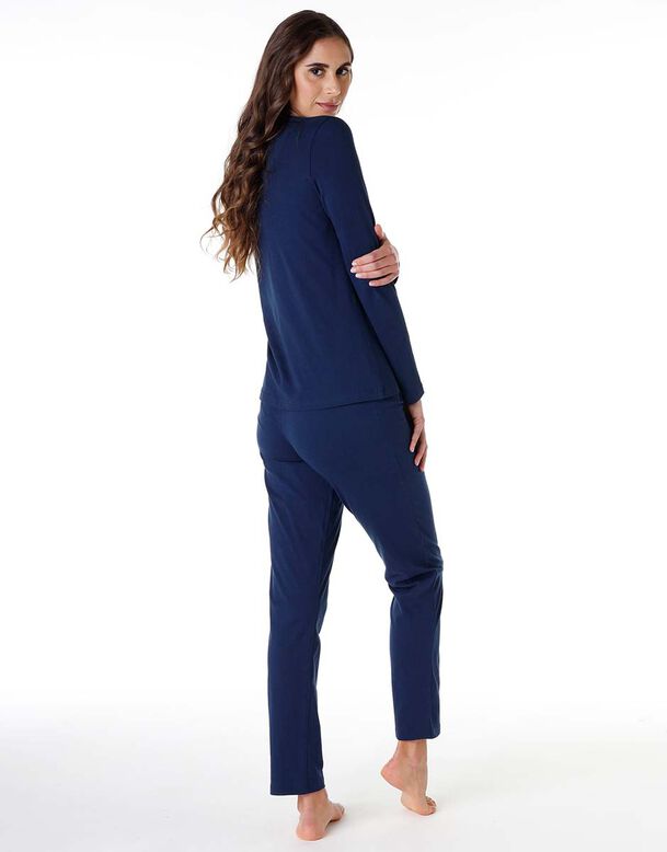 Women's long pyjamas in 100% cotton jersey, blue, , DIM