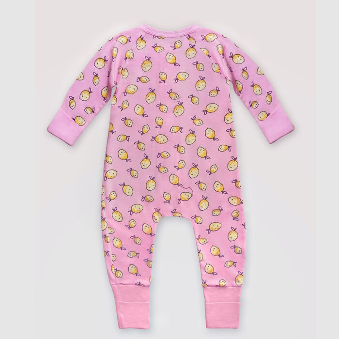 Dim Baby Pink cotton stretch baby pyjama with zipper, lemon print, , DIM