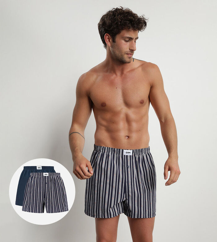 Pack of 2 men's Indigo Stripe organic cotton boxer shorts by Dim Green Bio, , DIM
