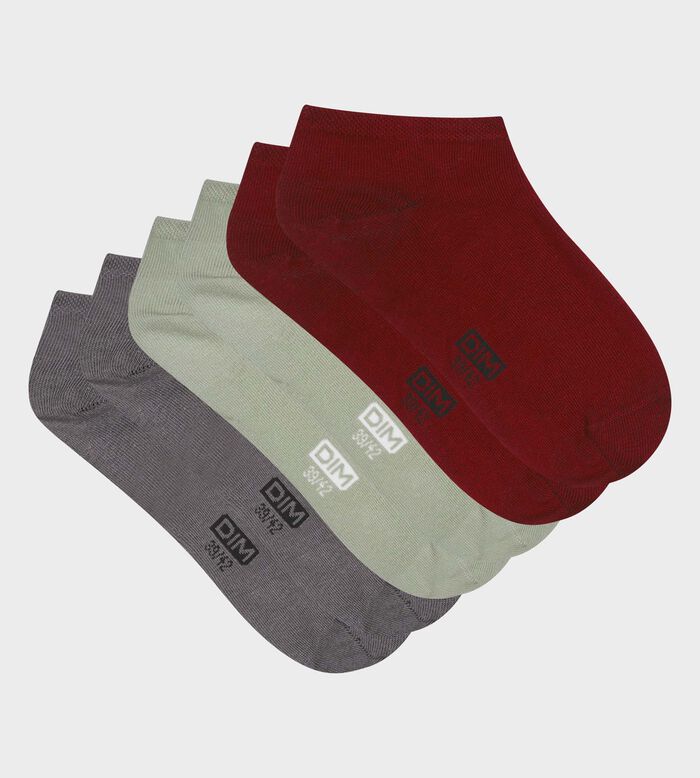 Pack of 3 pairs of men's socks Gray Red Sage Dim Cotton, , DIM