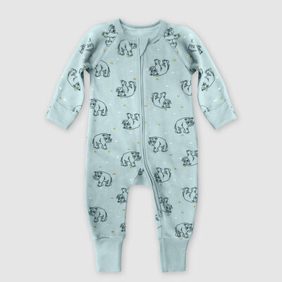 Dim Baby blue rhino pattern Velvet  pyjamas with two-way zip, , DIM