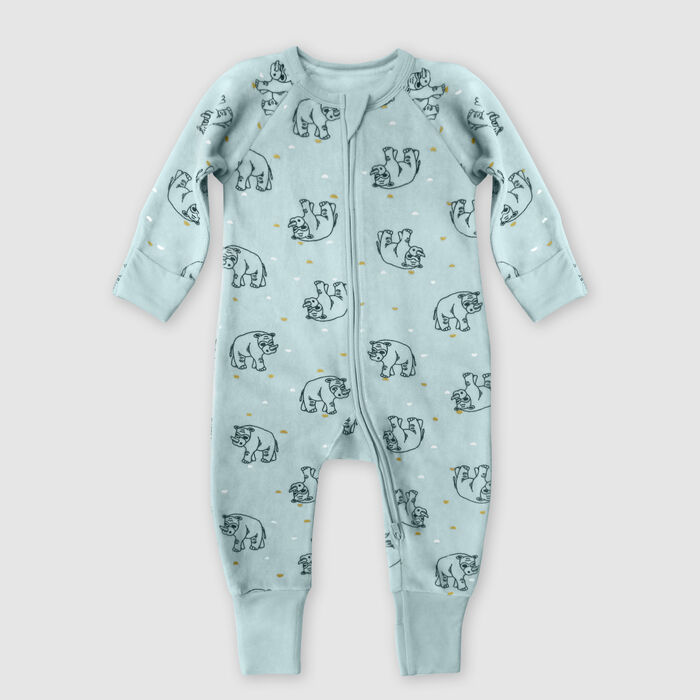 Hellblauer Baby-Pyjama aus Velours mit Reißverschluss und Nashorn-Print - DIM ZIPPY®. , , DIM
