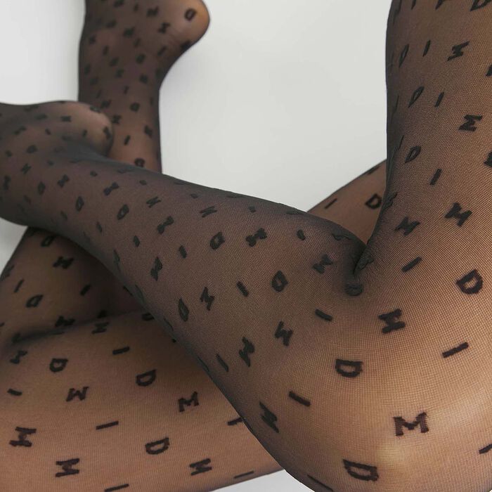 Women's black sheer tights with Dim Style logo pattern, , DIM