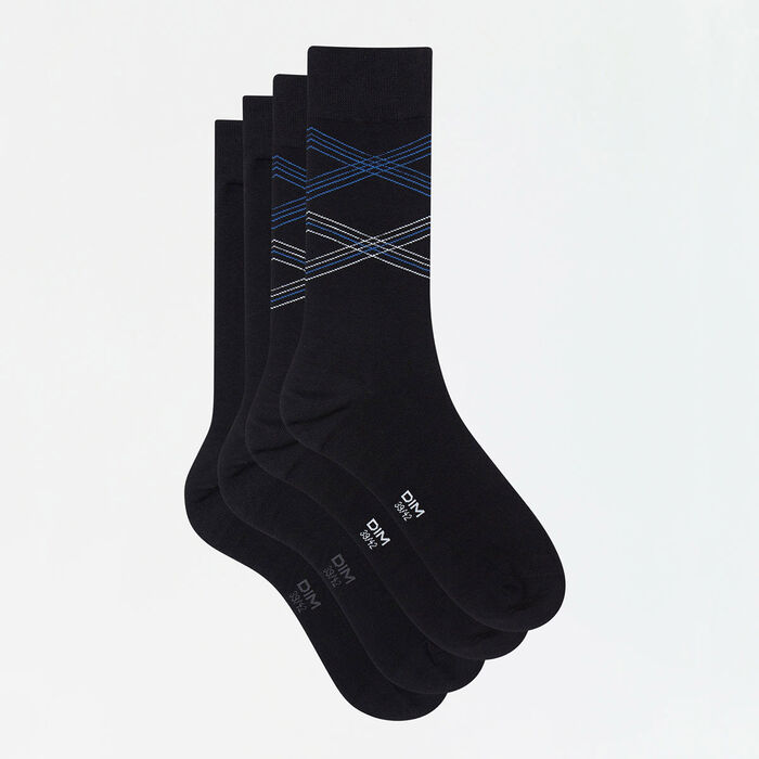 Cotton Style 2 pack men's socks in black with striped print, , DIM